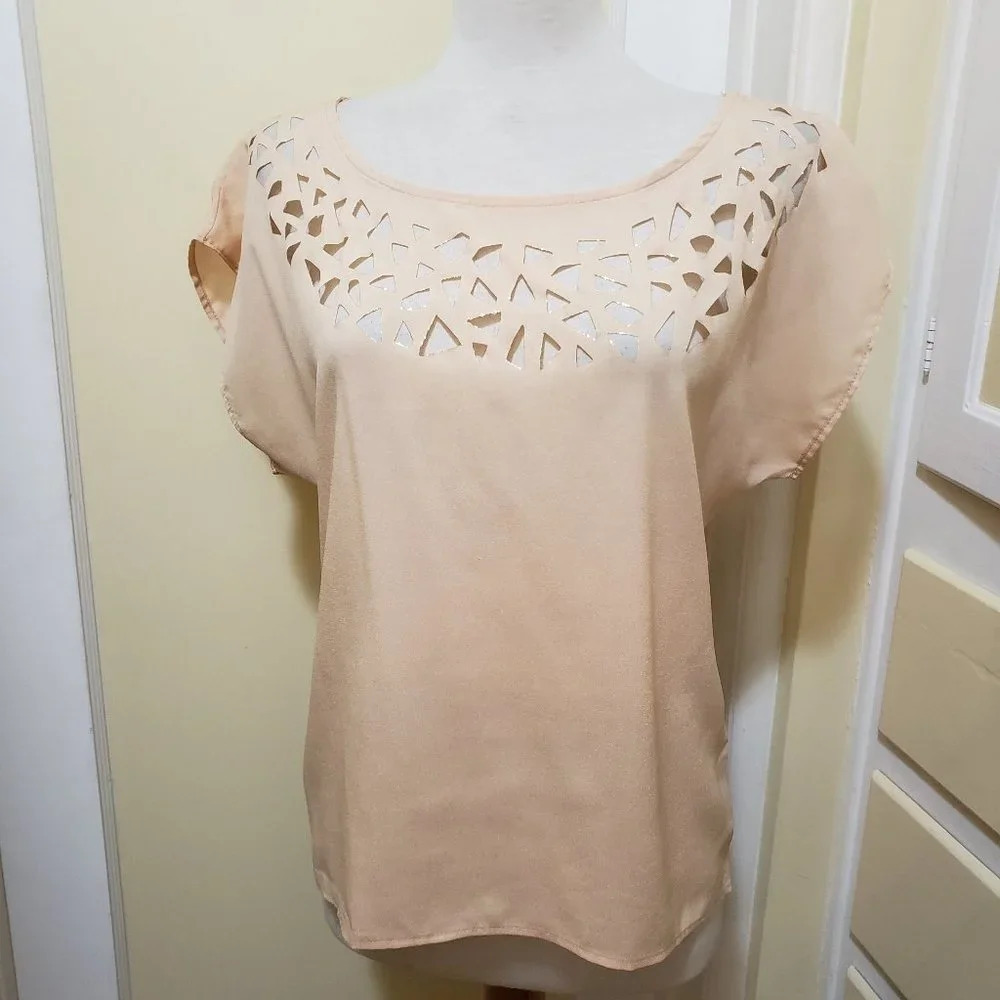 SALE! Cutout Top • by Bobeau • Peach with Gold • Small / Medium